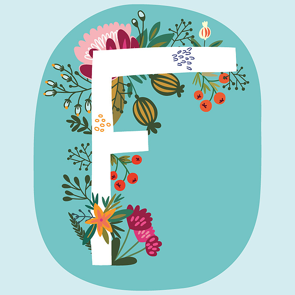 Vector Hand Drawn Floral Monogram with Vintage Amazing Flowers! Letters R  Perfect for Backgrounds O' Print - MarushaBelle