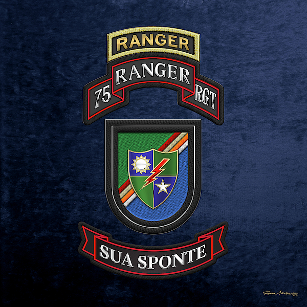 75th Ranger Regiment - Army Rangers Insignia with Beret Flash over Blue ...