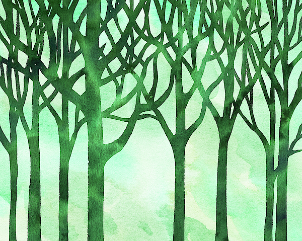 Irina Sztukowski - Abstract Green Marble Watercolor Forest