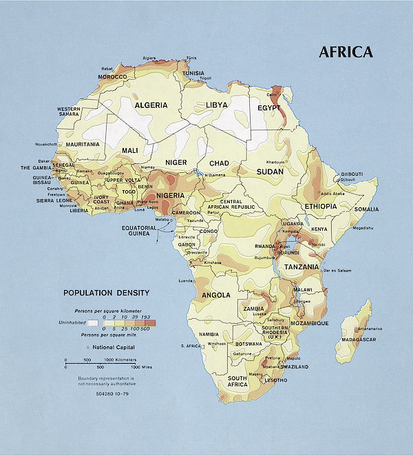 Africa Population Density 1979 CIA Central Intelligence Agency Map ...