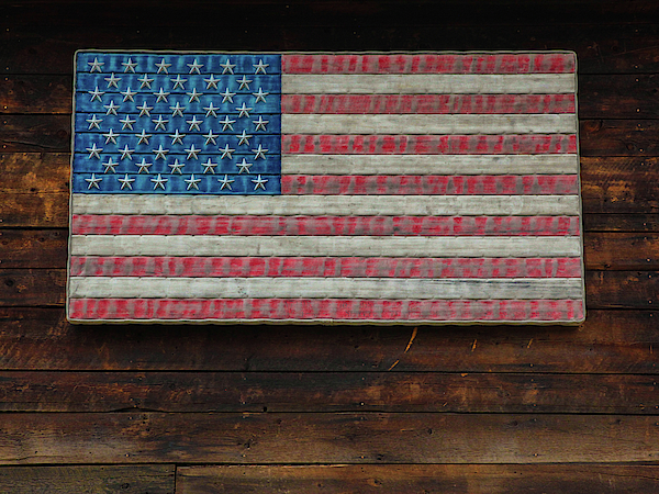 American Flag On A Garage Greeting Card by Dangerous Balcony