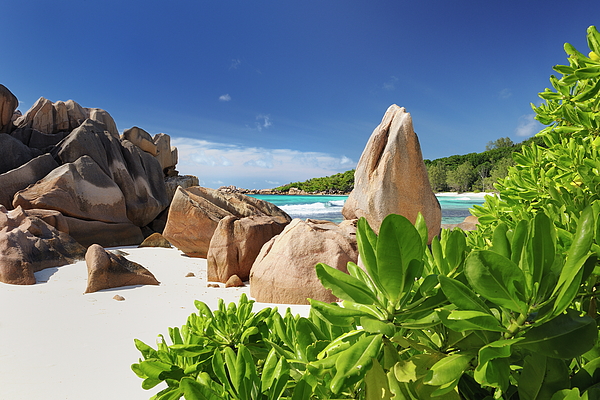 Beach With Granite Rocks Seychelles Tote Bag