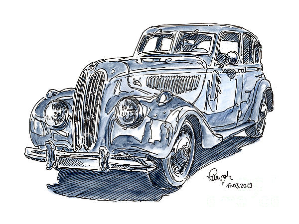 BMW 335 Classic Car Ink Drawing and Watercolor Zip Pouch by Frank Ramspott  - Fine Art America