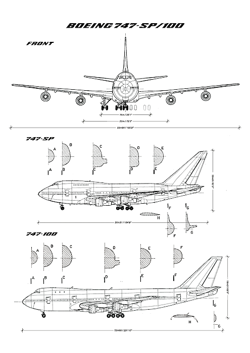 Boeing 747-SP and 747-100 Blueprint - white Fleece Blanket by Ryan ...