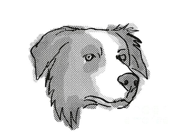 Border Collie Dog Breed Cartoon Retro Drawing Digital Art