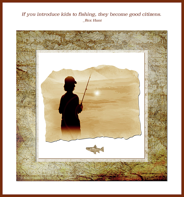 Boy Fishing Silhouette, Fishing Quote Shower Curtain by A