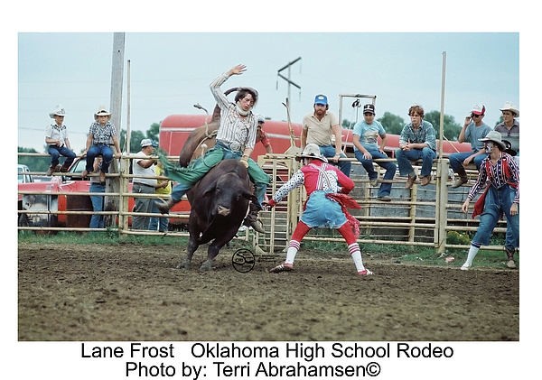 Bucking at a High School Rodeo-Lane Frost Youth T-Shirt by Terri