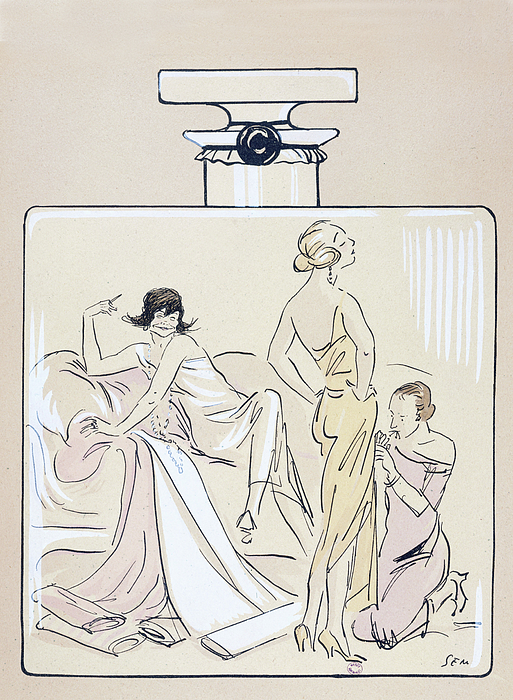 An advertisement for Chanel Number 5 perfume, 1921. A drawing by