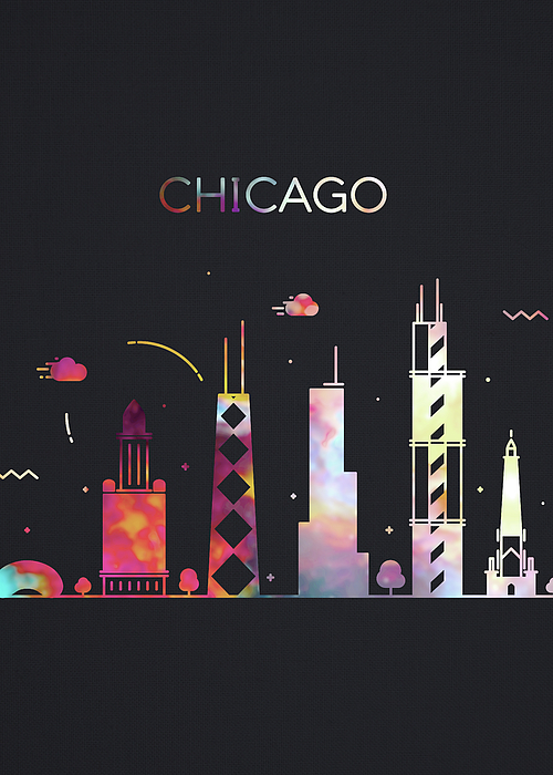 Chicago Illinois City Skyline Whimsical Fun Dark Tall Series T-Shirt