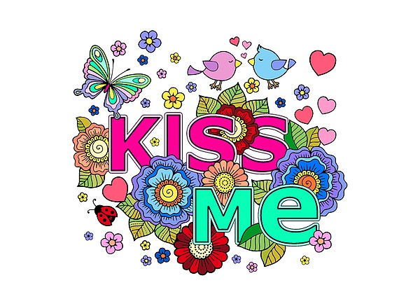 Colourful Kiss Me With Flowers And Butterflies Photograph
