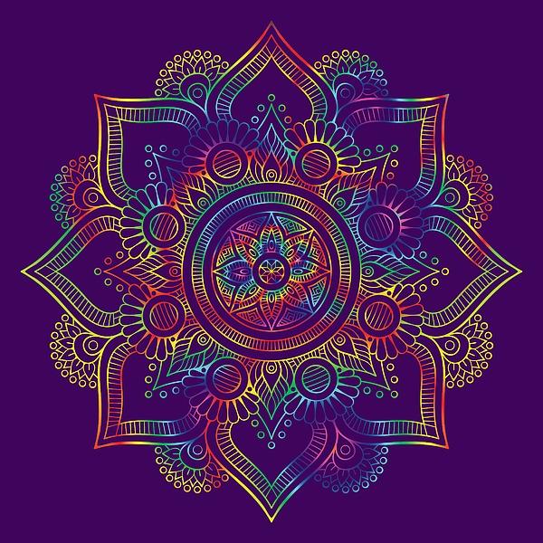 Colourful Rainbow Mandala Lavender Digital Art