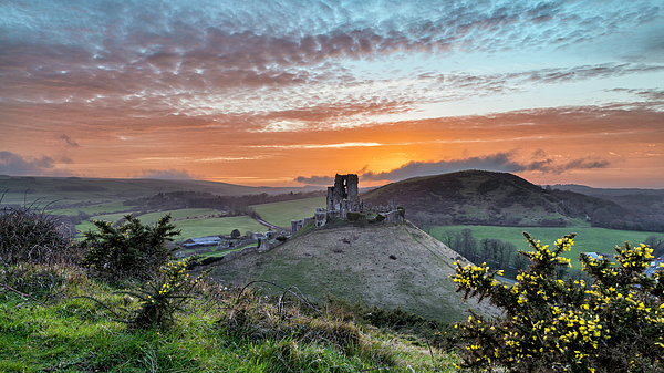 Corfe Castle At Sunset, Wareham Greeting Card by Ollie Taylor