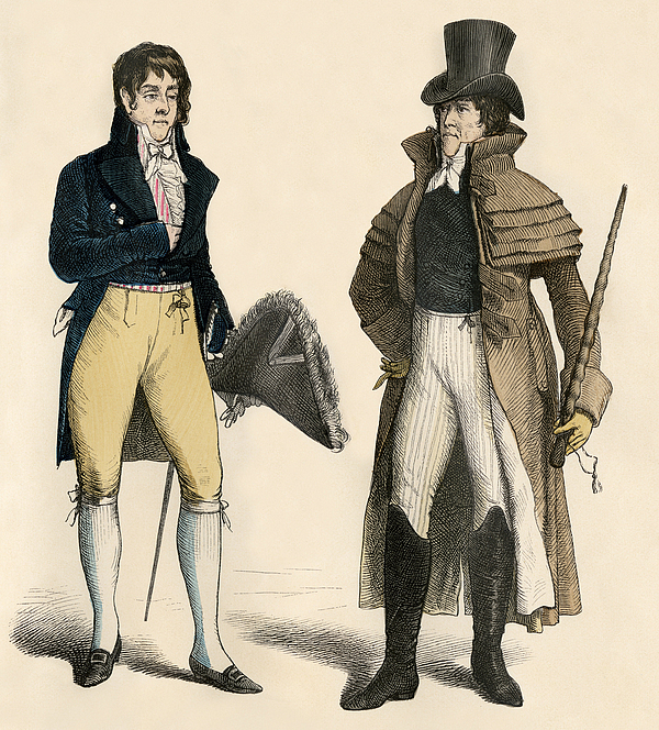 Court Costume And Man Coat And Cane First Empire Circa 1800 Court Dress And Man In Garrick French Empire Early 1800s Antique Hand colored Print Beach Sheet by American School Bridgeman Prints