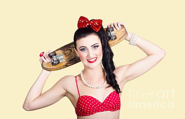 Cute pinup skater girl in punk glam fashion Jigsaw Puzzle