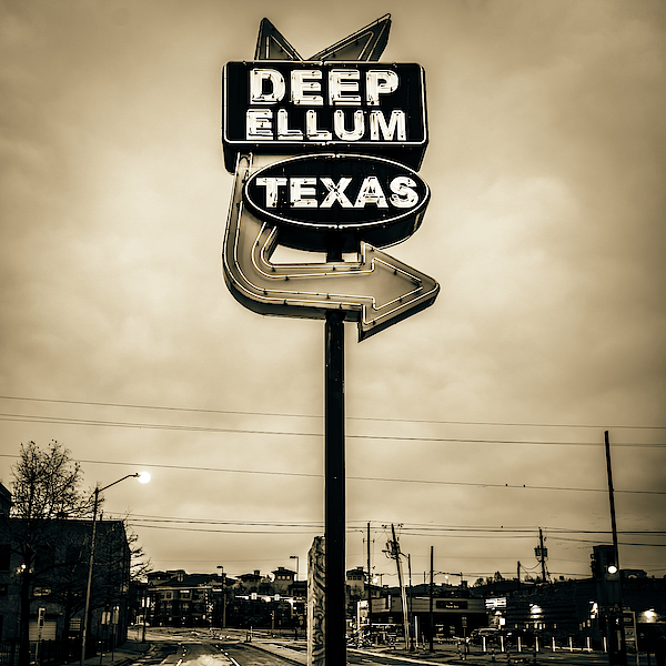 Deep Ellum Texas Print, Dallas Neon Sign Art, Dallas deals Deep Ellum, Square Art, Dallas Texas Art, Sepia Decor, Dallas Texas Monochrome