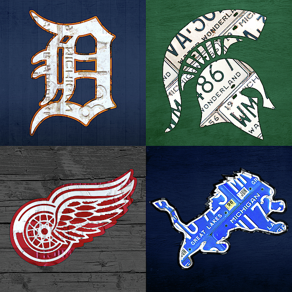 Detroit Sports License Plate Art Tigers Spartans Red Wings Lions Sticker by  Design Turnpike - Fine Art America