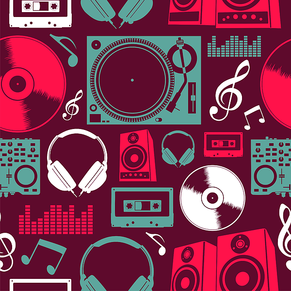 Dj Icon Set Seamless Pattern Vector Greeting Card by Cienpies Design