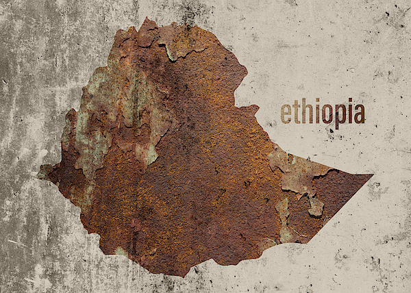 Ethiopia Map Rusty Cement Country Shape Series Fleece Blanket by
