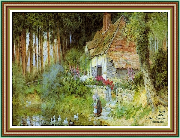 Gert J Rheeders - Feeding The Ducks - After The Original Painting By Arthur Claude Strachan L A S - With Printed Frame