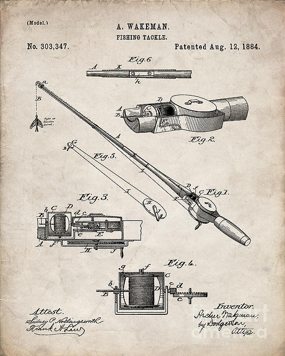 Fishing Rod Patent - Fishing Art - Antique Shower Curtain by