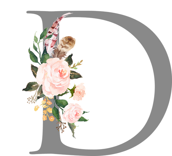 Family floral split monogram. Latin letter D with rose composition on white  background Stock Vector