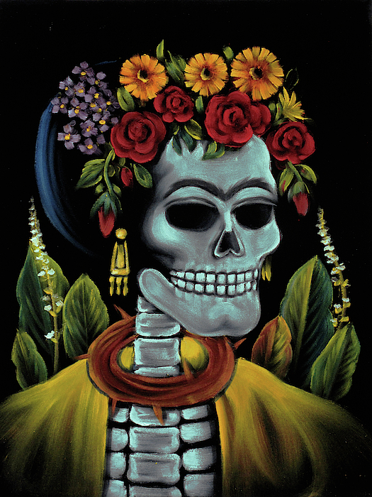  Frida Kahlo Sugar Skull T-Shirt Calavera Day of The Dead  Women's Tee : Sports & Outdoors