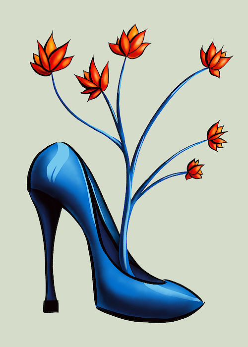 High Heel Shoe And Flower Bouquet Art Digital Art