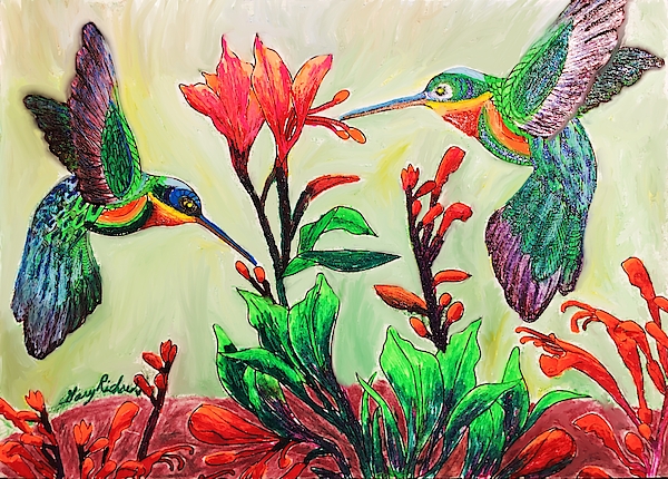Gary F Richards - Hummingbirds and Canna lilies
