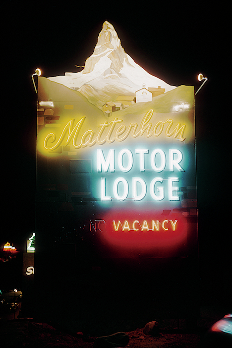 Illuminated Matterhorn Motor Lodge Sign - ARIZ400 00216 Kids T-Shirt by Kevin  Russell - Pixels