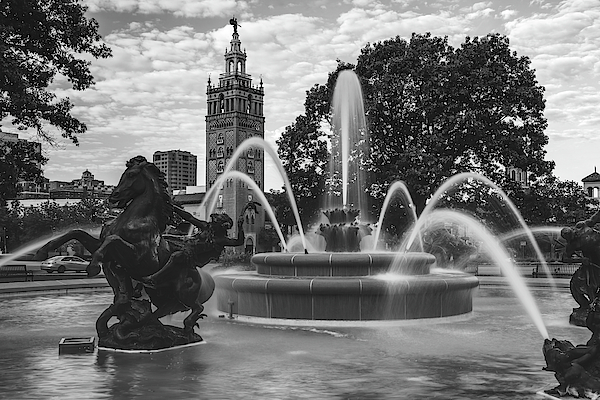 J.C. Nichols B&W Print, Black and White, Monochrome Art, Kansas City Fountain, Country Club Plaza, Wall Decor, Missouri Wall Art, Square shops Art