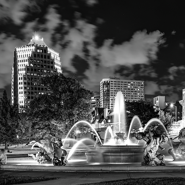 J.C. Nichols B&W Print, Black and White, Monochrome Art, Kansas City Fountain, Country Club Plaza, Wall Decor, Missouri Wall Art, Square shops Art