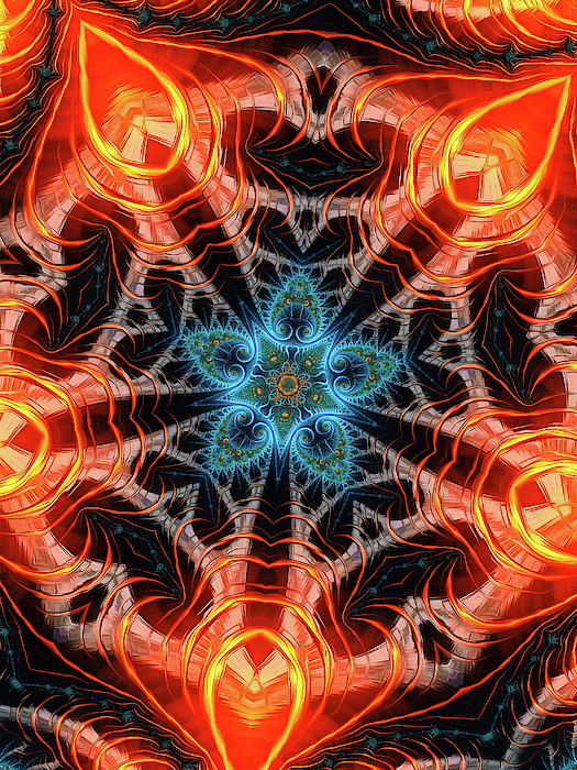 Kaleidoscope Art orange and aqua vertical Jigsaw Puzzle by