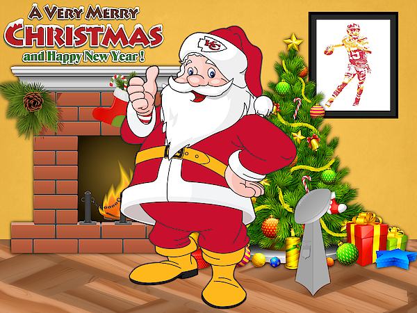 Kansas City Chiefs Touchdown Santa Claus Christmas Cards 2 by Joe Hamilton