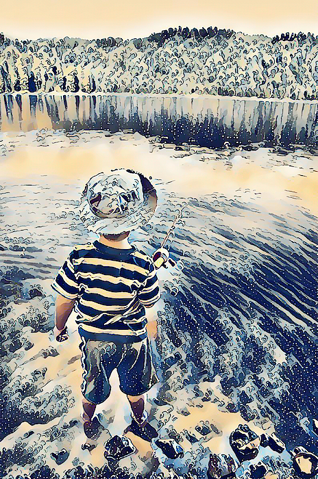 Kid holding a rod on a lake 2 Jigsaw Puzzle by Jeelan Clark - Pixels Puzzles