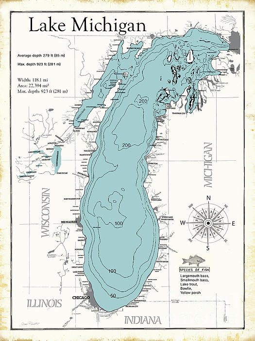 Lake Michigan Nautical Map Tapestry for Sale by Jean Plout