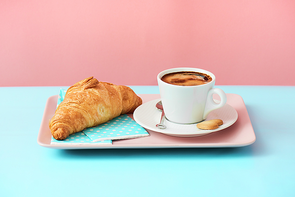 Lavazza Black Coffee And Butter Croissant. T Shirt by Miha