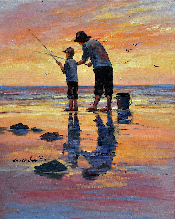 Legacy Lesson - Dad and son fishing Tapestry by Laurie Snow Hein