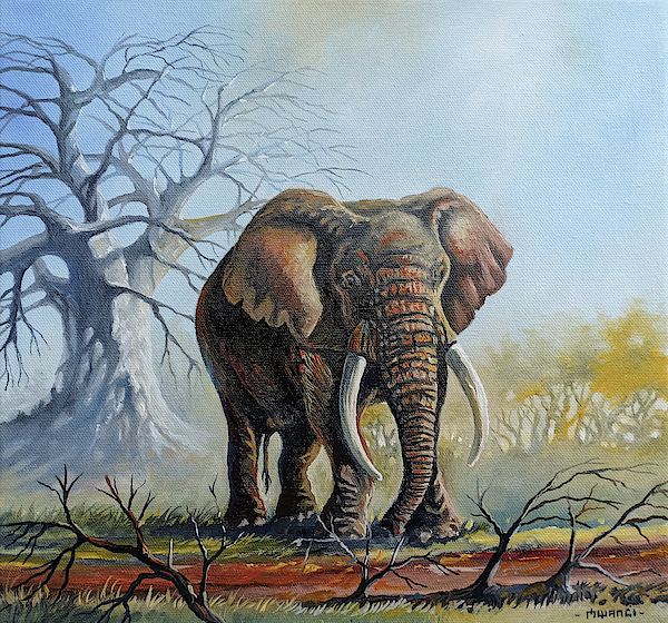 Lone Elephant Browsing Painting