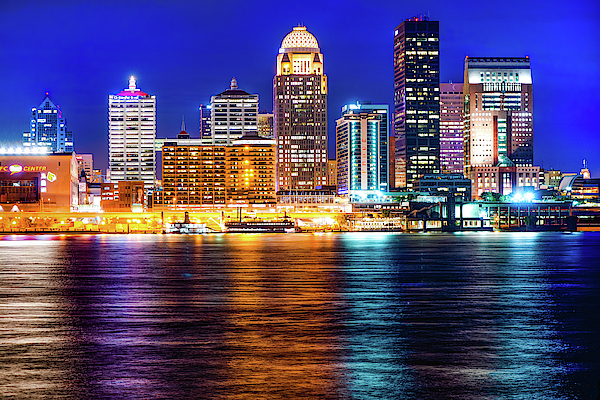 Louisville, Kentucky - Skyline at Night: Retro Travel Poster