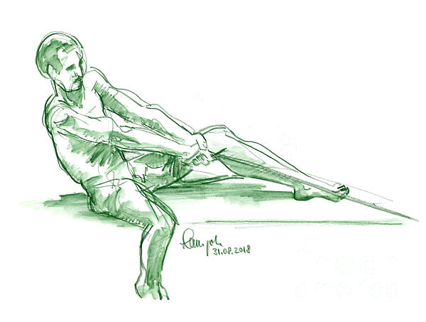 Male Figure Drawing Rope Watercolor Pencil Jigsaw Puzzle by Frank