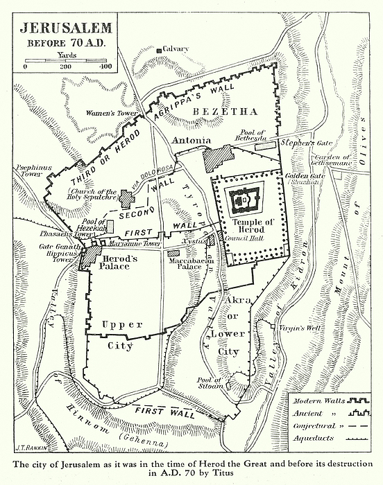 Map Of Jerusalem In The Time Of Herod The Great Greeting Card by ...