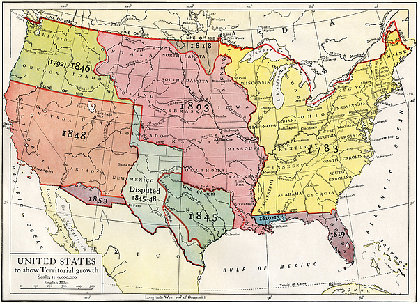 Map Of Usa Showing The Growth Of - Map Of Usa Showing The Growth Of The Territory And State Borders From 1783 Until 1853 American School 