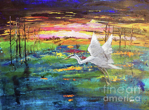 Sharon Williams Eng - Marsh Sunset with Egret