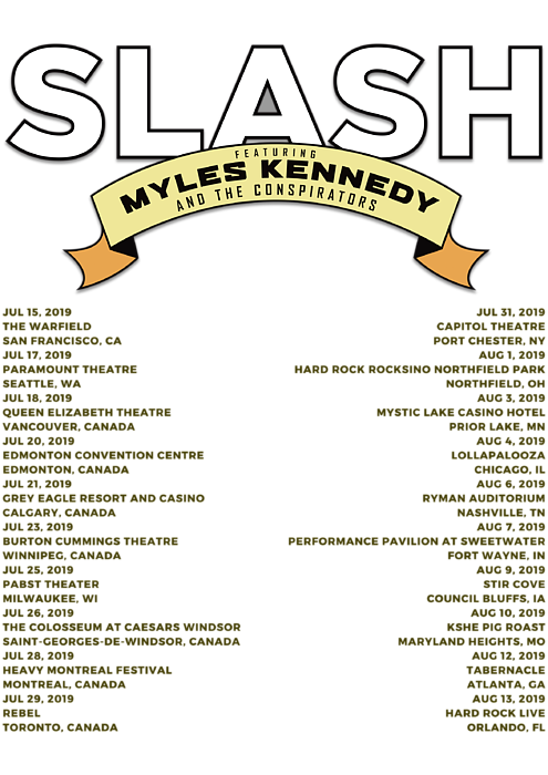 Metal Print Slash Feat Myles Kennedy Tour Dates 2019 T-Shirt by Abang Kera  - Pixels