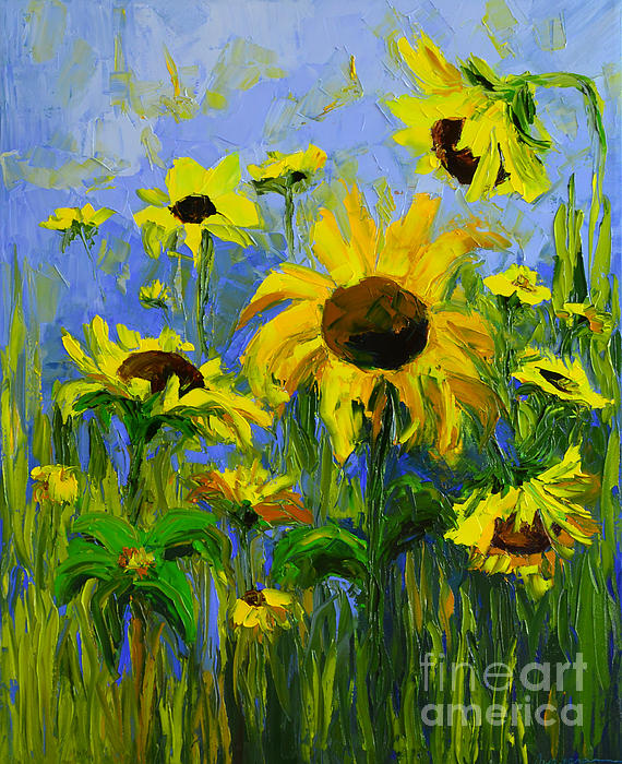 Misty Morning Sunflower Field Oil Painting Landscape Art Fleece