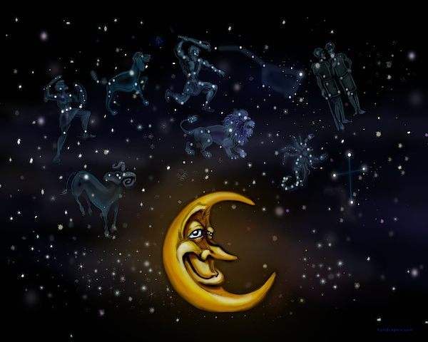 Moon And Constellations Digital Art