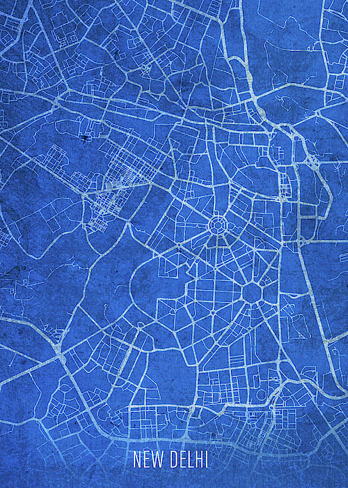 New Delhi India City Street Map Blueprints Greeting Card by Design Turnpike