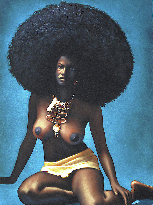 Vintage Black Velvet Nudes - Nude, Black Afro Woman 70's vintage style Original Oil painting Velvet R41  T-Shirt by Ramirez - Pixels