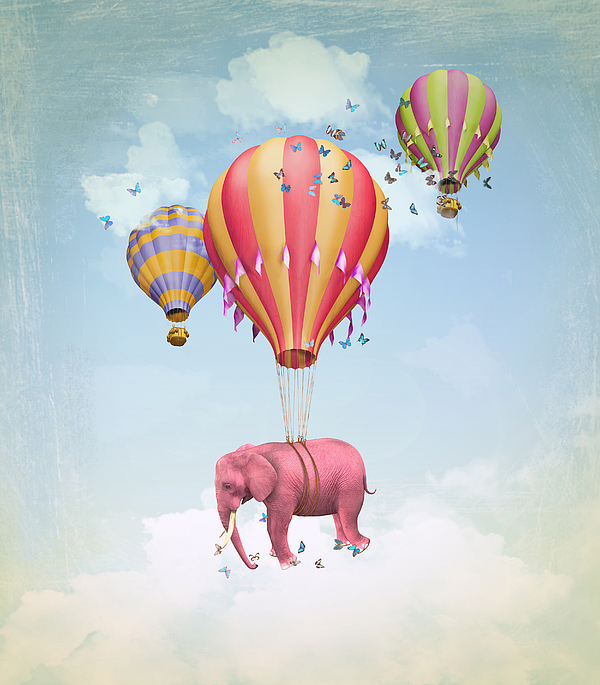 Pink Elephant In The Sky With Balloons Puzzle For Sale By Ganna Demchenko