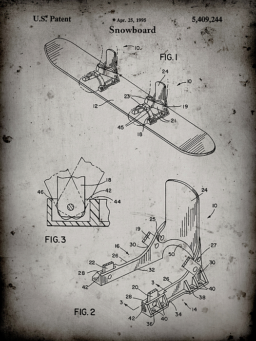 Pp246 faded Grey Burton Baseless Binding 1995 Snowboard Patent Poster Greeting Card